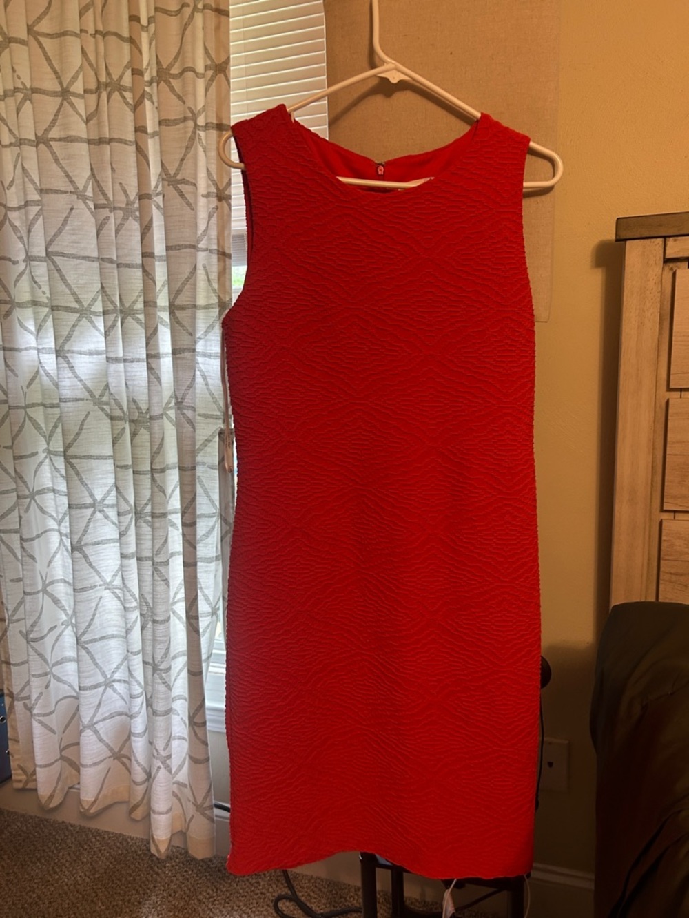 Calvin Klein Bright Red Textured Sleeveless Shift Dress